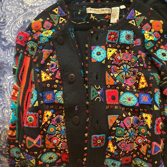 Ladies Beaded,patchwork button down sweater - Picture 5 of 5